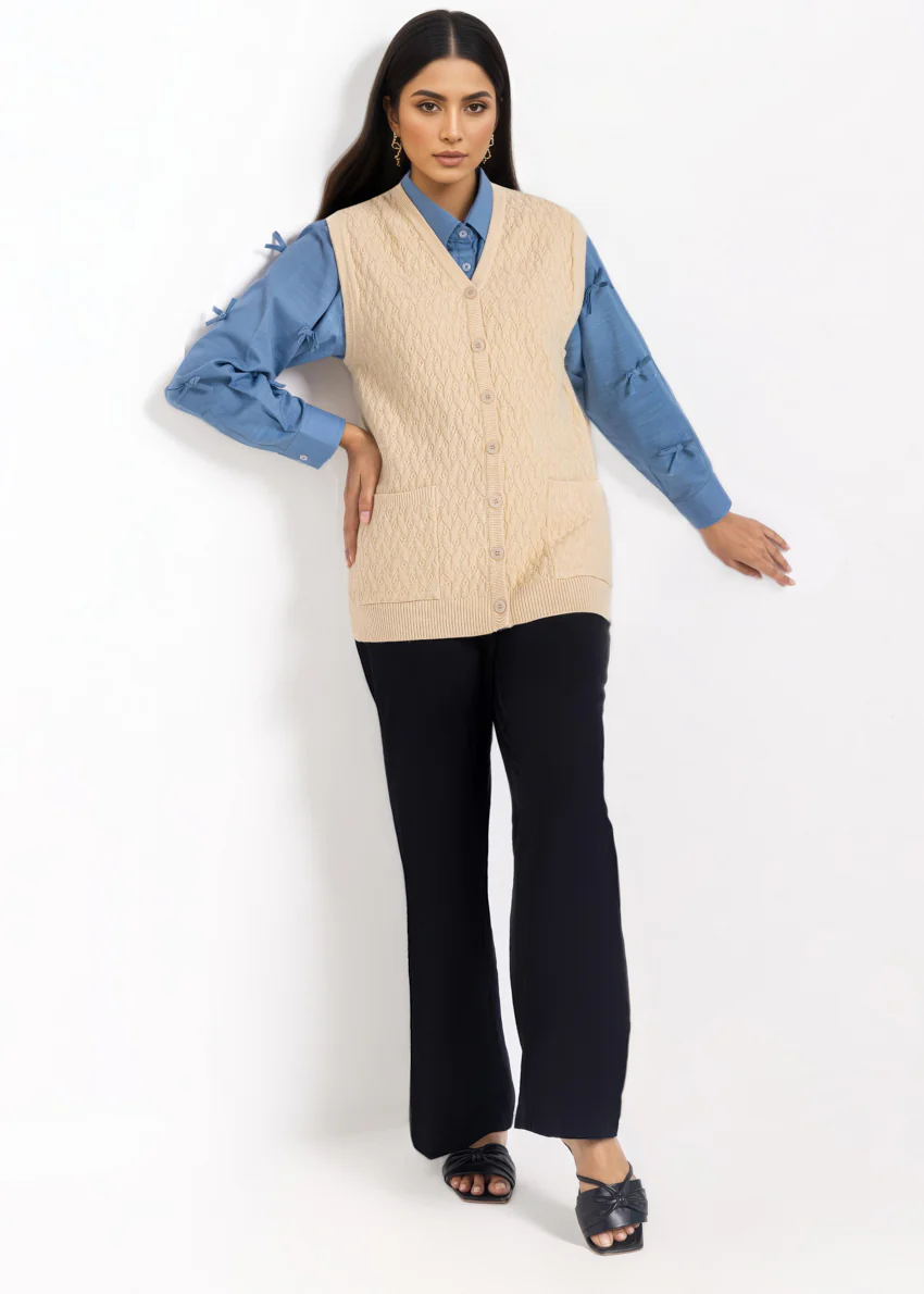Beige-V-Cardigan Sando Sweater (25Y-202-67) - Image 3