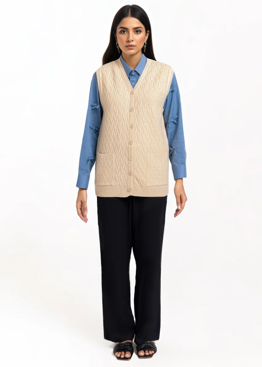 Beige-V-Cardigan Sando Sweater (25Y-202-67) - Image 4