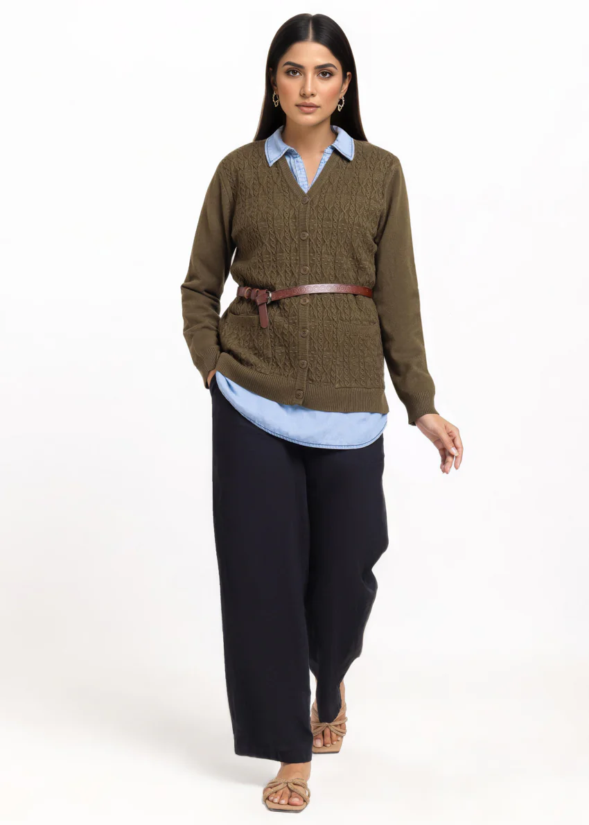 Olive-V-Cardigan Full Sleeves Sweater (25Y-203-67) - Image 3