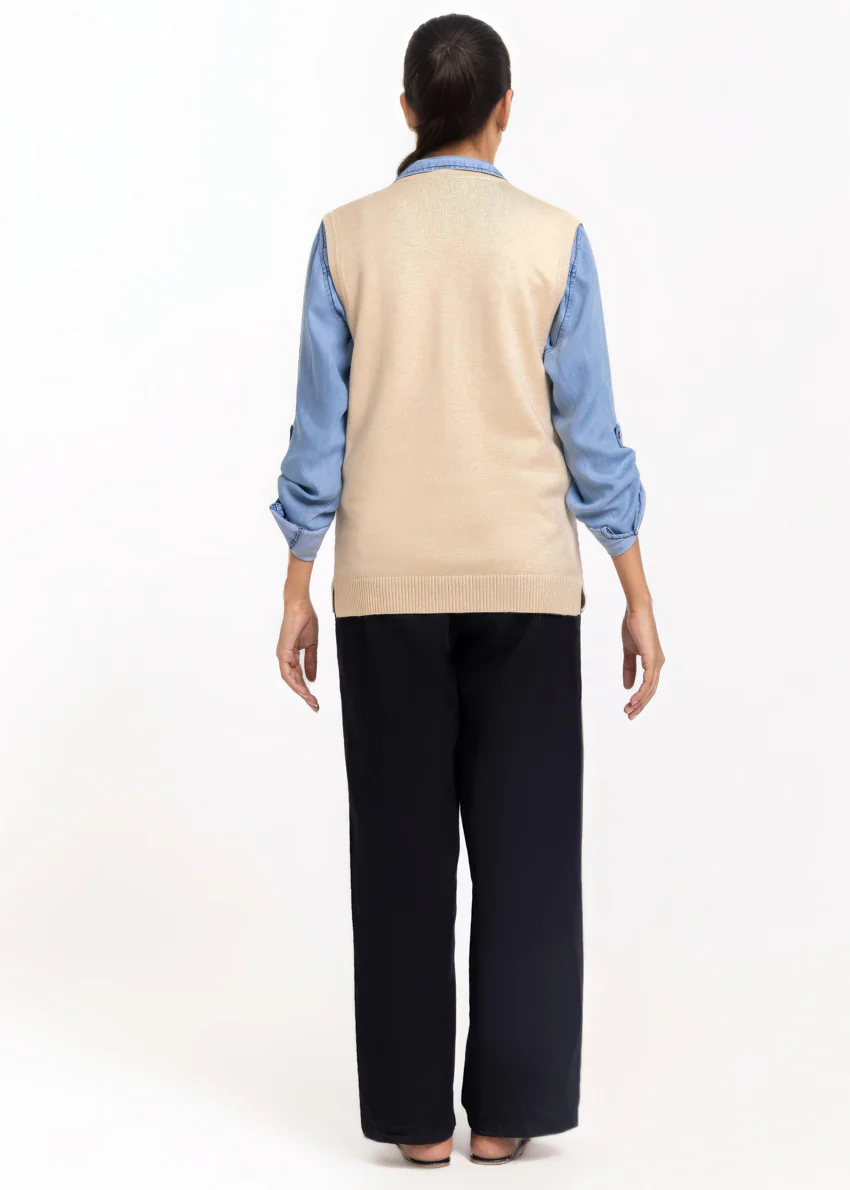 Beige-V-Cardigan Sando Sweater (25Y-204-67) - Image 2