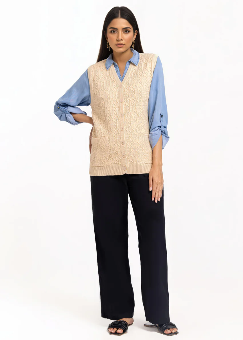 Beige-V-Cardigan Sando Sweater (25Y-204-67) - Image 3