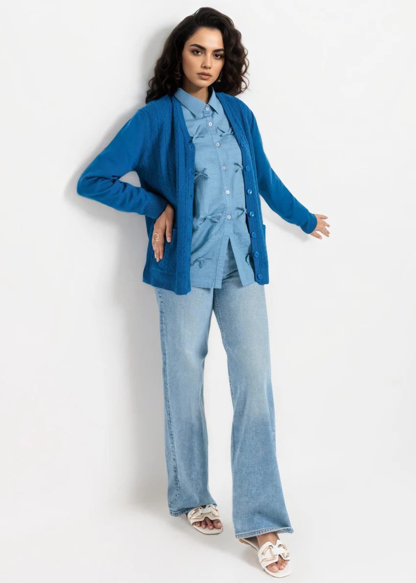 Blue-V-Cardigan Full Sleeves Sweater (25Y-205-67) - Image 2