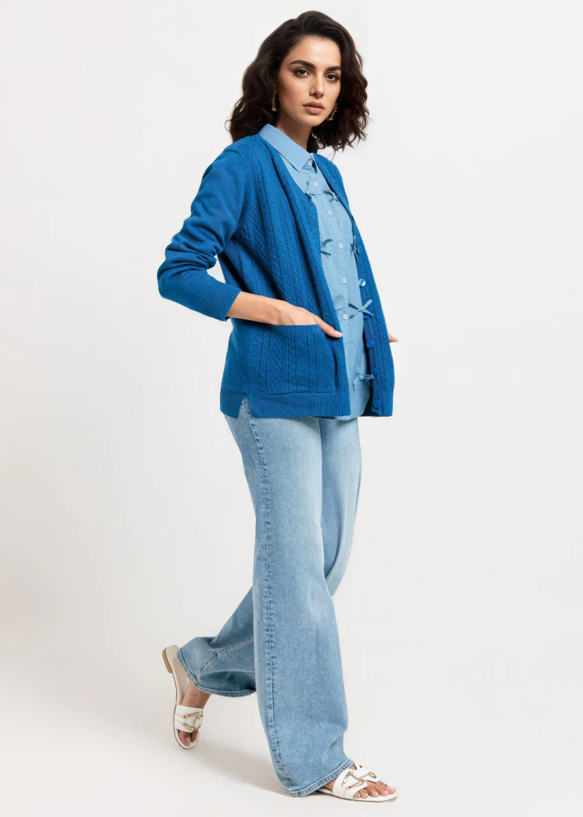 Blue-V-Cardigan Full Sleeves Sweater (25Y-205-67) - Image 3