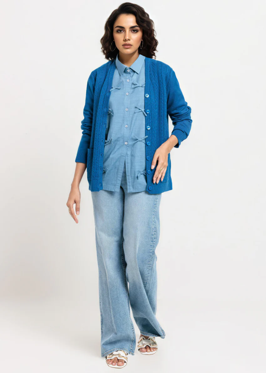 Blue-V-Cardigan Full Sleeves Sweater (25Y-205-67) - Image 4