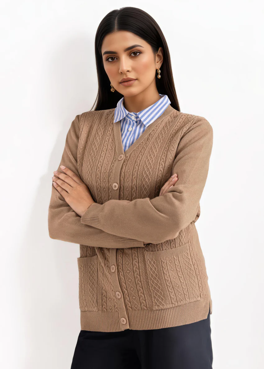 D-Beige-V-Cardigan Full Sleeves Sweater (25Y-205-67) - Image 3