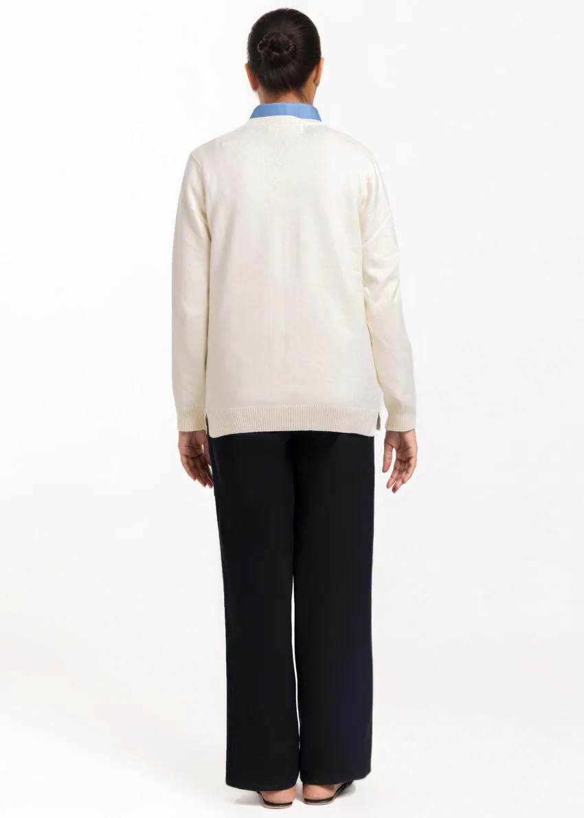 White-V-Cardigan Full Sleeves Sweater (25Y-205-67) - Image 2