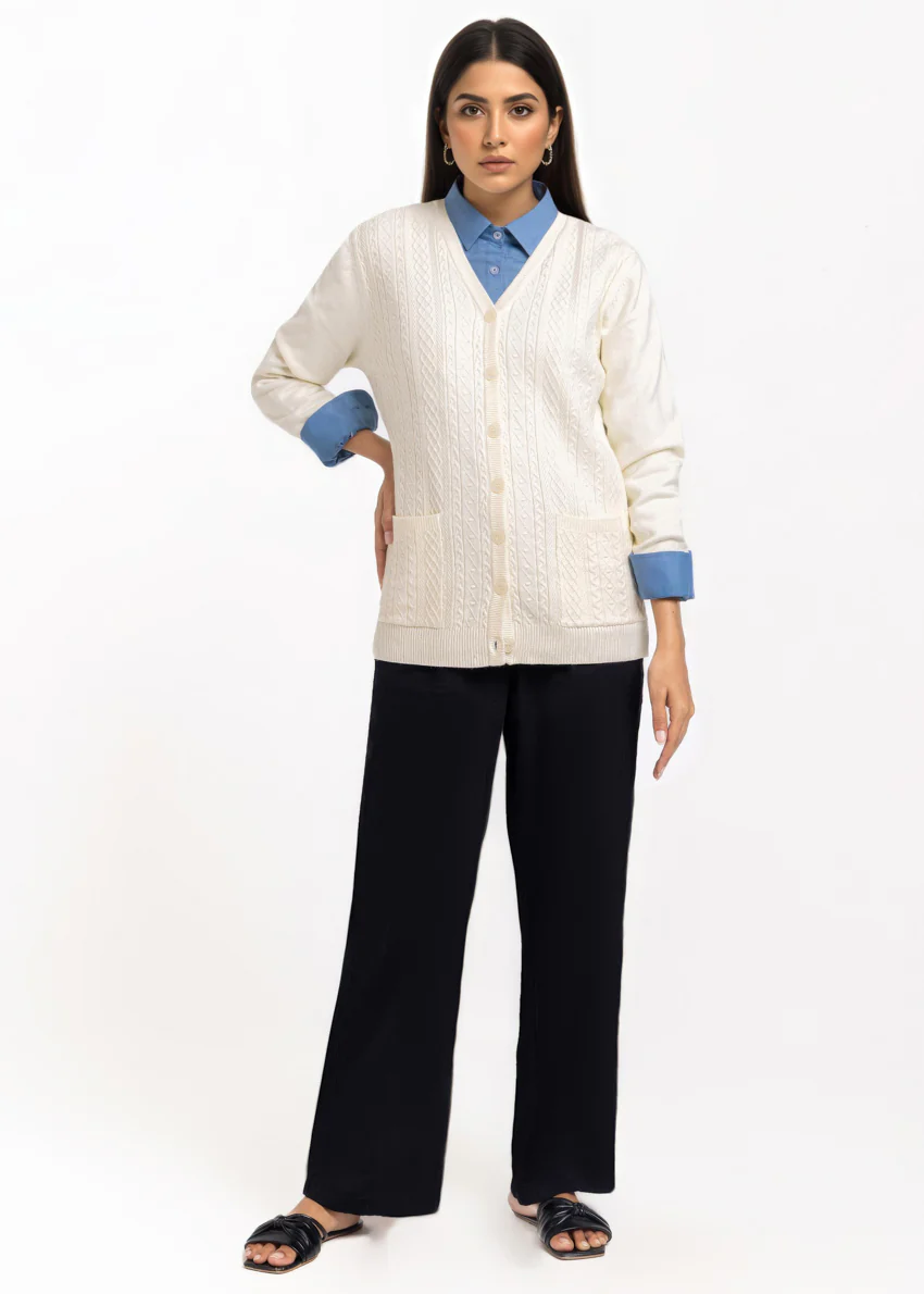White-V-Cardigan Full Sleeves Sweater (25Y-205-67) - Image 3