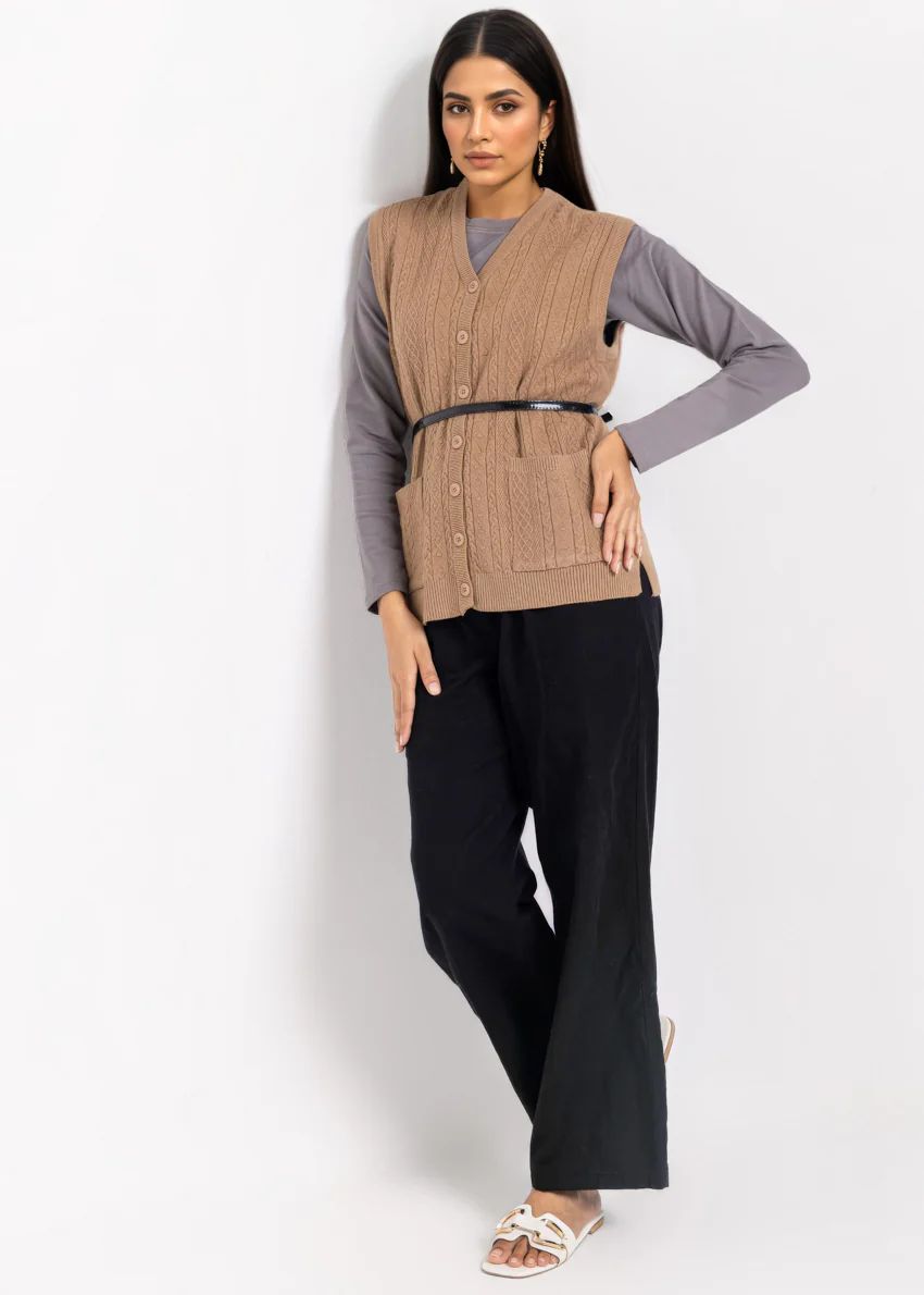 D-Beige-V-Cardigan Sando Sweater (25Y-206-67) - Image 3