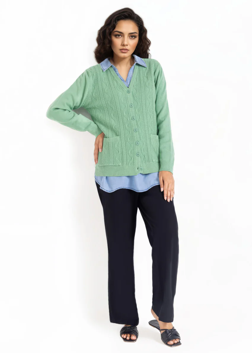 Green-V-Cardigan Full Sleeves Sweater (25Y-207-67) - Image 3