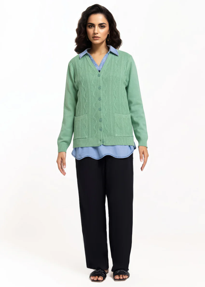 Green-V-Cardigan Full Sleeves Sweater (25Y-207-67) - Image 4