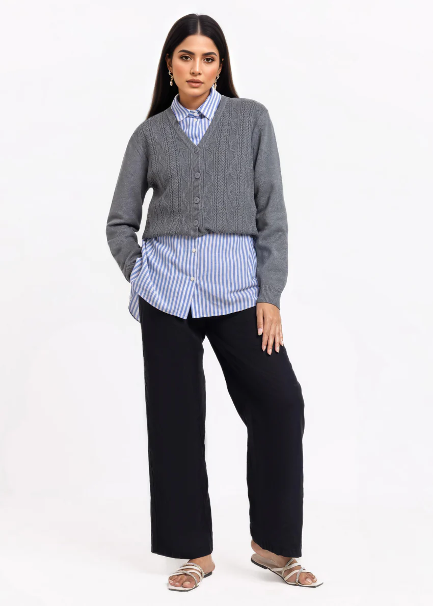 Grey-V-Cardigan Full Sleeves Sweater (25Y-207-67) - Image 3