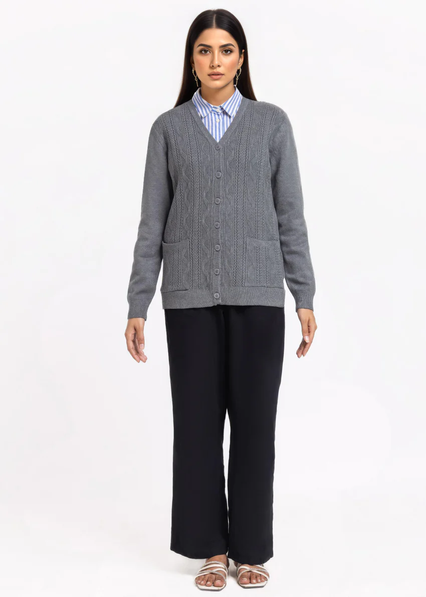 Grey-V-Cardigan Full Sleeves Sweater (25Y-207-67) - Image 4