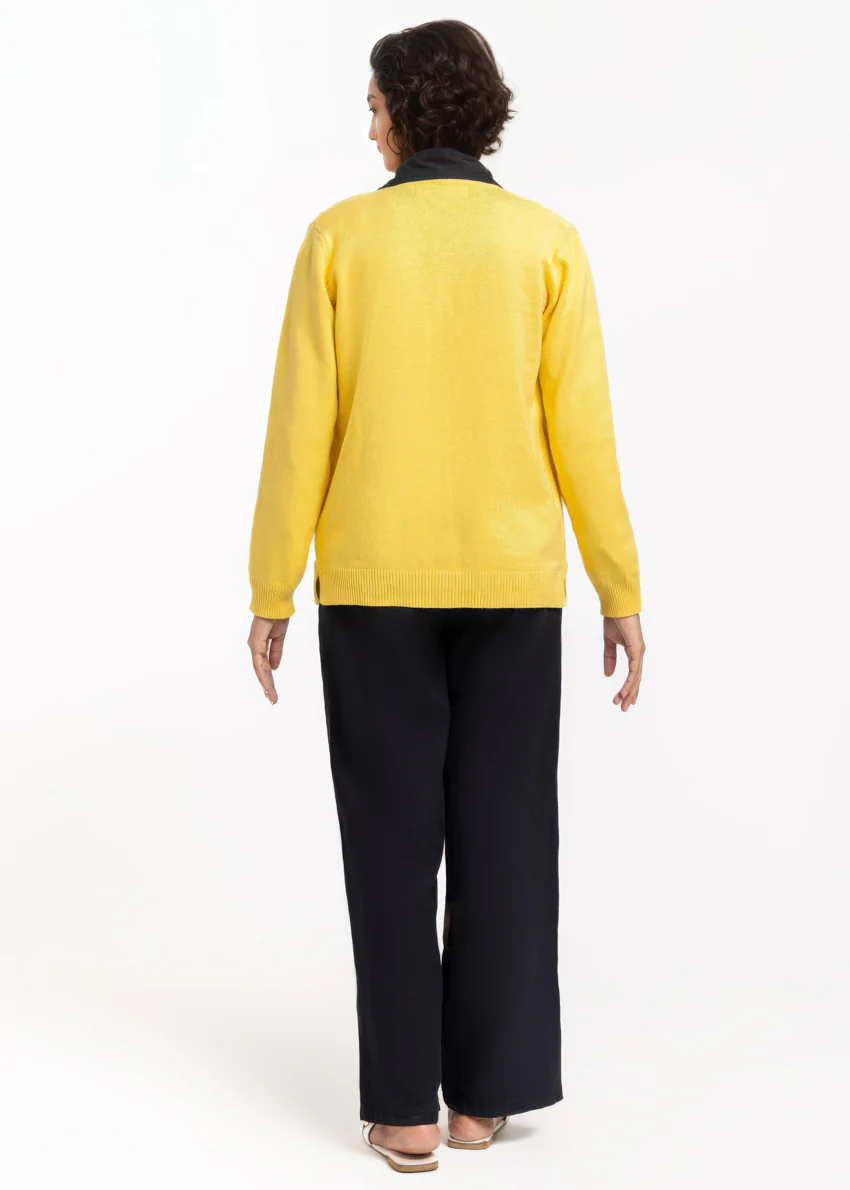 Yellow-V-Cardigan Full Sleeves Sweater (25Y-207-67) - Image 2