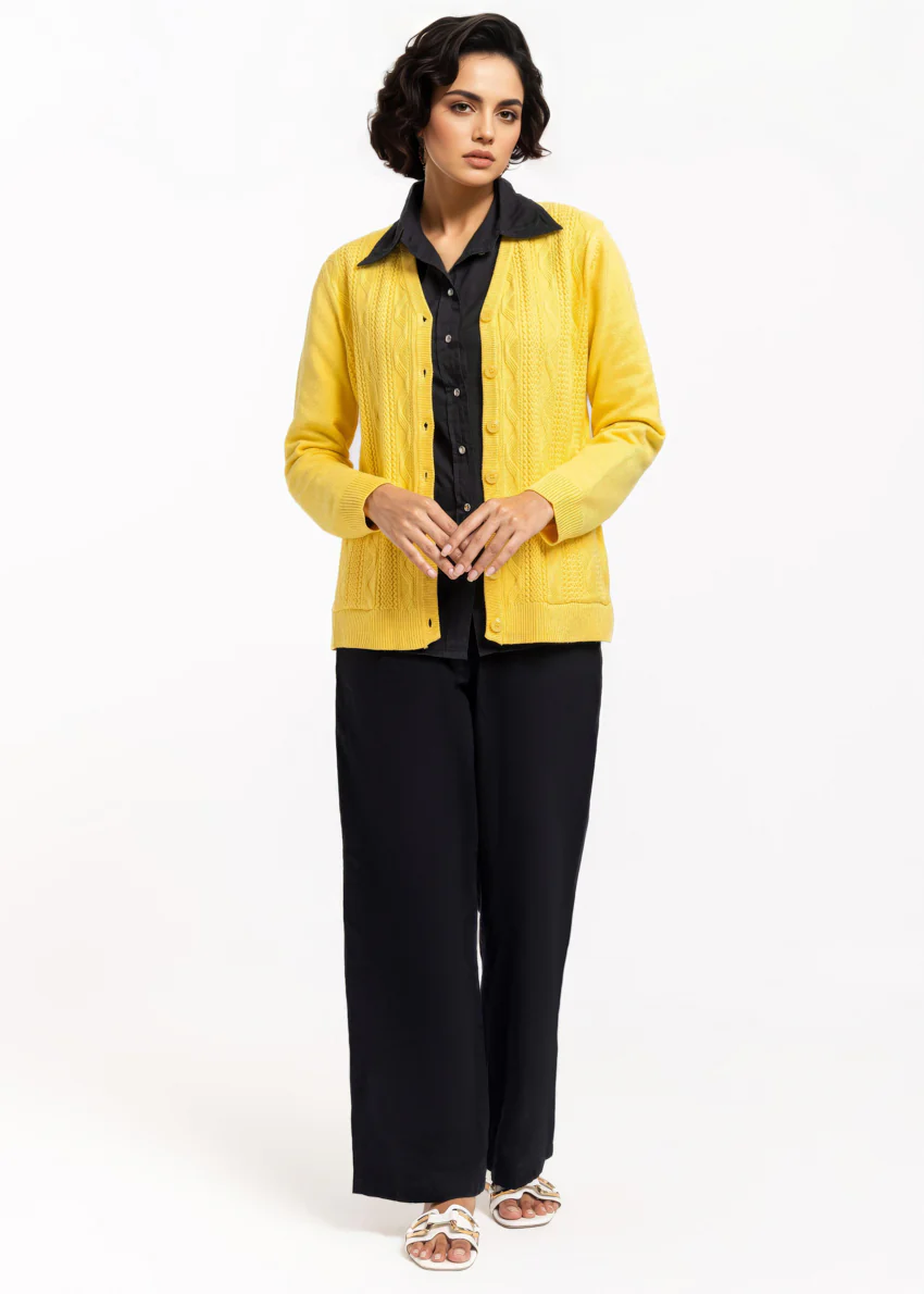 Yellow-V-Cardigan Full Sleeves Sweater (25Y-207-67) - Image 3