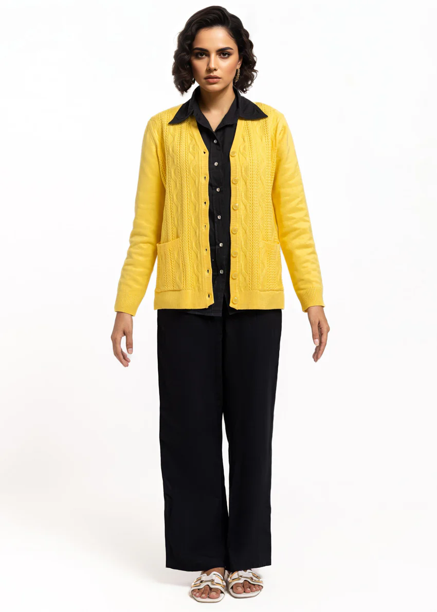 Yellow-V-Cardigan Full Sleeves Sweater (25Y-207-67) - Image 4