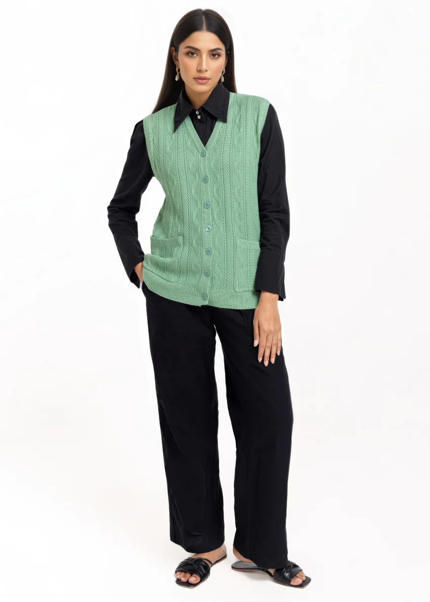 Green-V-Cardigan Sando Sweater (25Y-208-67) - Image 3