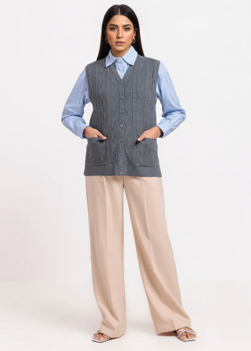Grey-V-Cardigan Sando Sweater (25Y-208-67) - Image 4