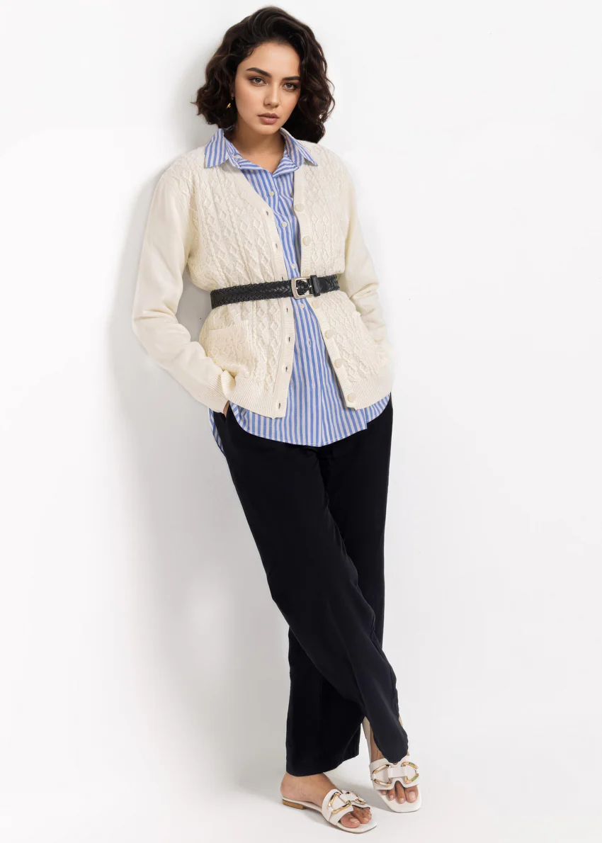 White-V-Cardigan Full Sleeves Sweater (25Y-209-67) - Image 3