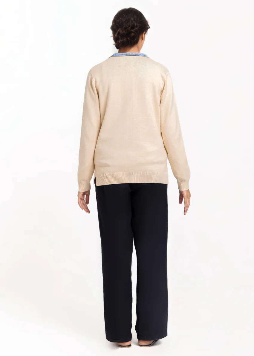 Beige-V-Cardigan Full Sleeves Sweater (25Y-211-67) - Image 2