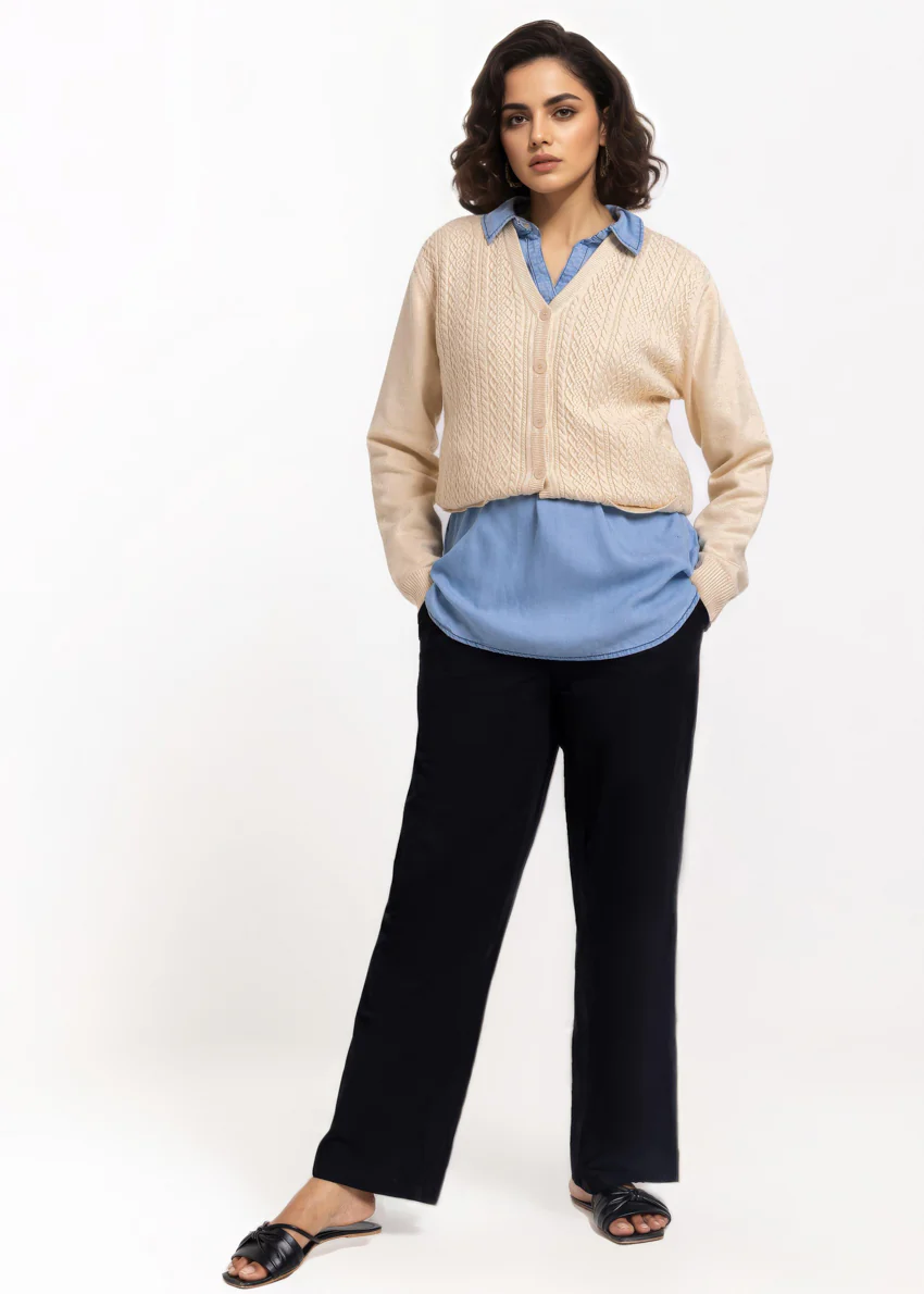 Beige-V-Cardigan Full Sleeves Sweater (25Y-211-67) - Image 4