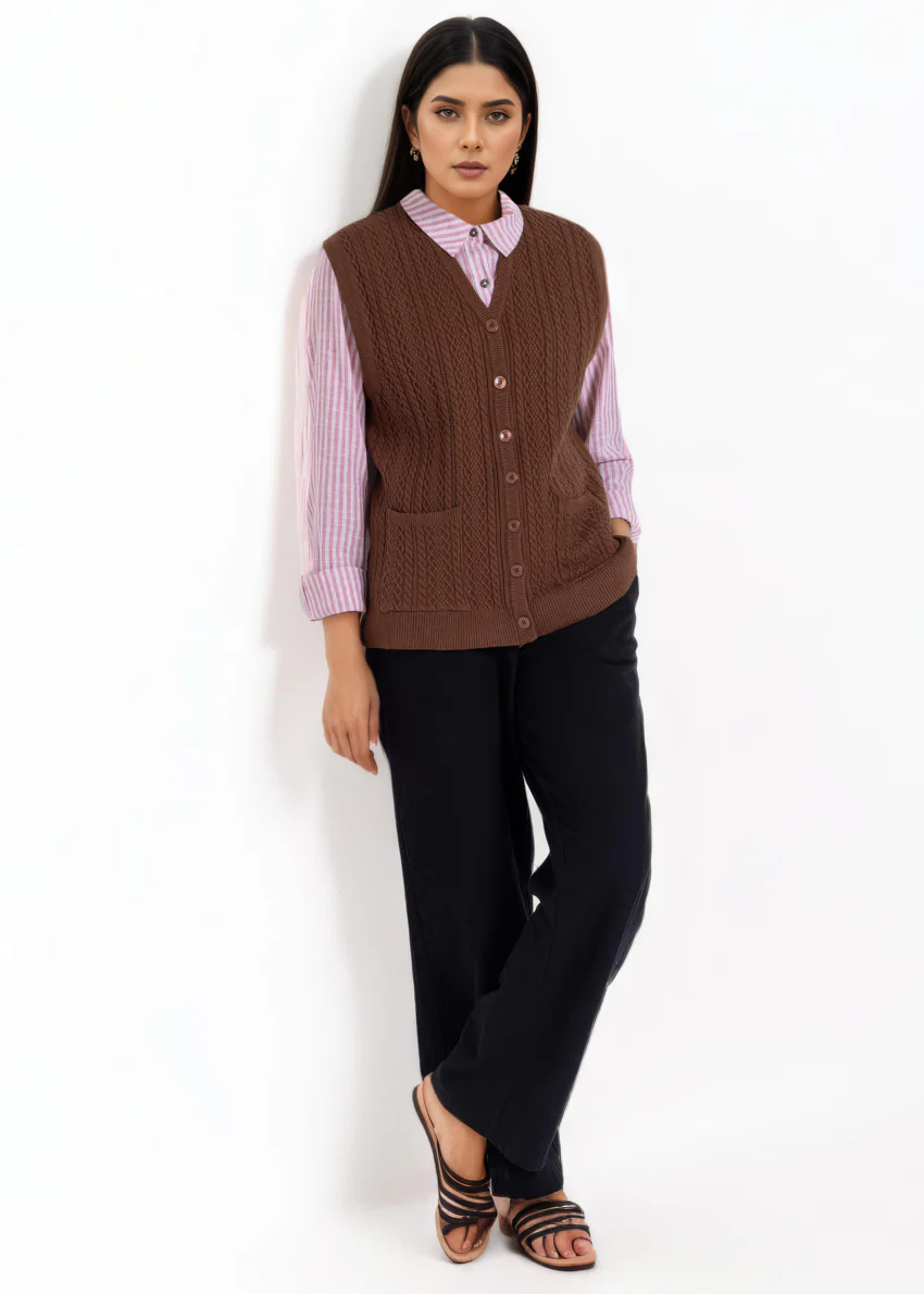 Brown-V-Cardigan Sando Sweater (25Y-212-67) - Image 4
