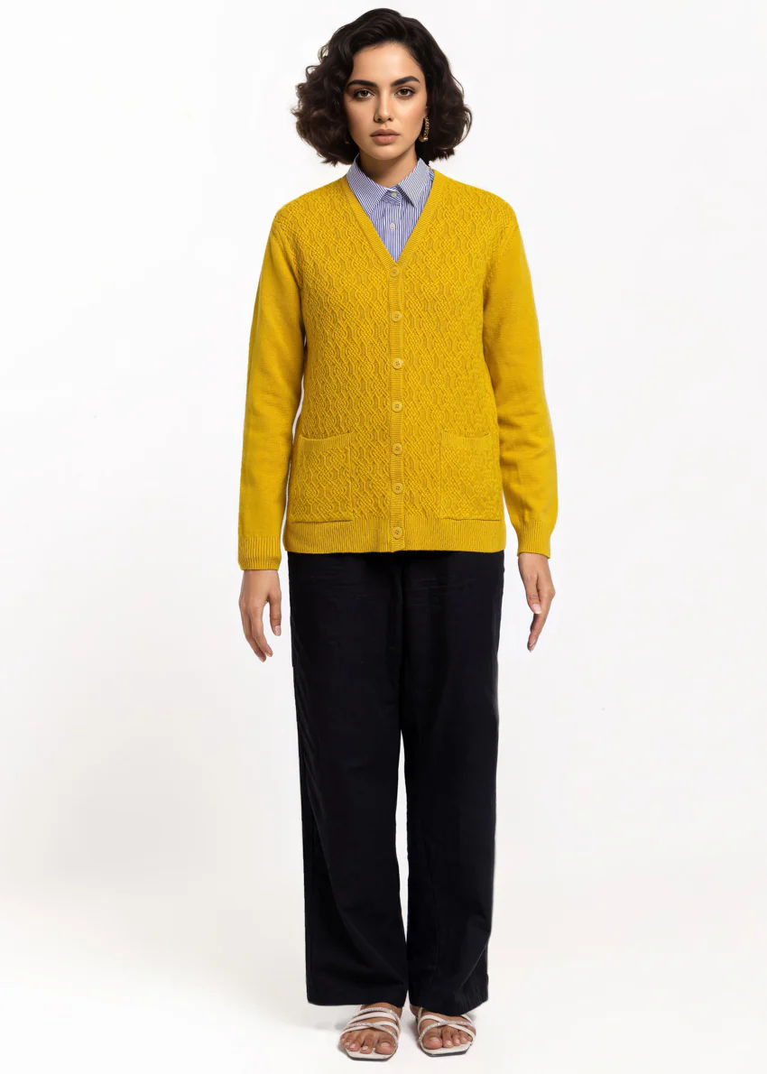 Mustard-V-Cardigan Full Sleeves Sweater (25Y-213-67) - Image 3