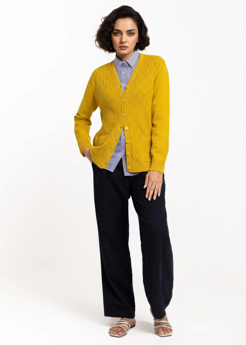 Mustard-V-Cardigan Full Sleeves Sweater (25Y-213-67) - Image 4