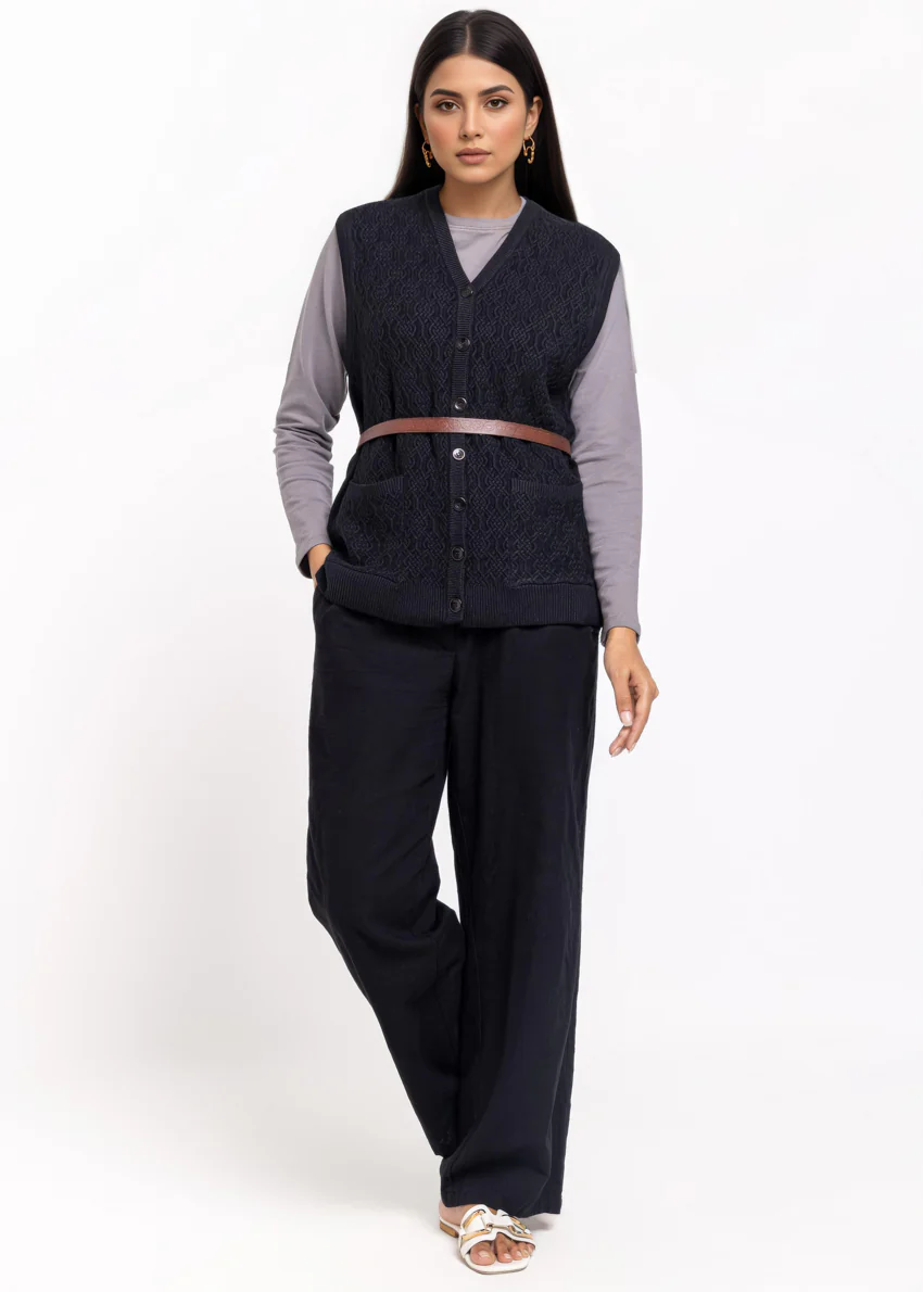 Black-V-Cardigan Sando Sweater (25Y-214-67) - Image 3