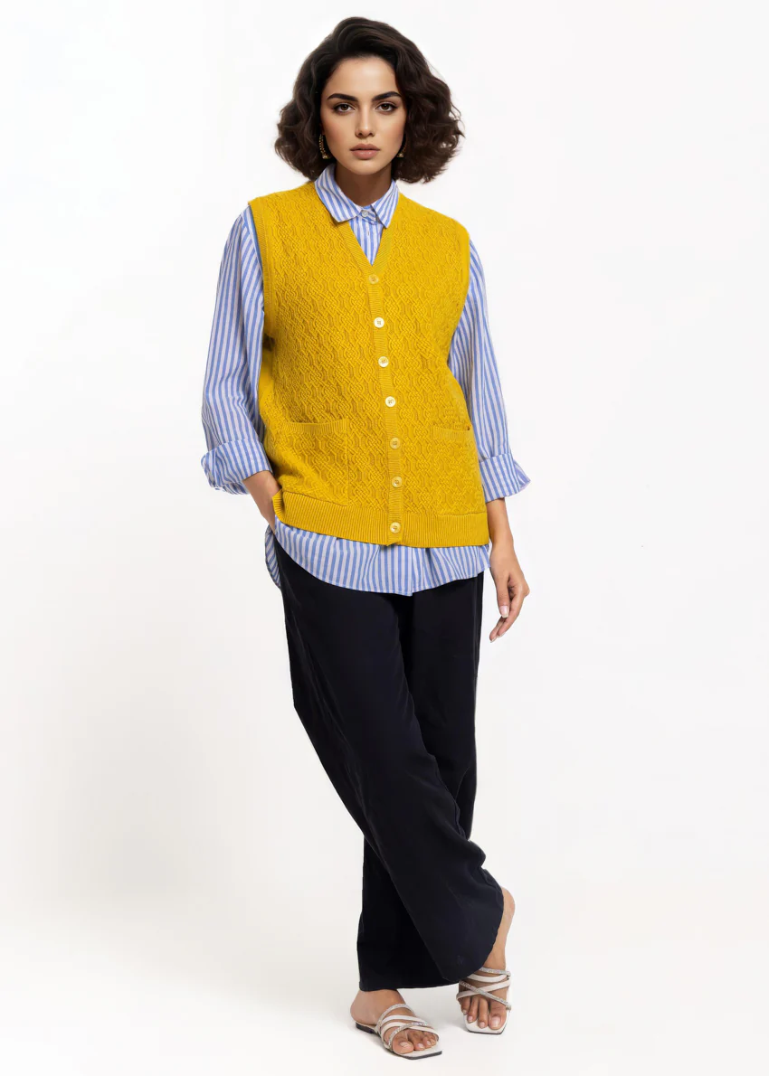 Mustard-V-Cardigan Sando Sweater (25Y-214-67) - Image 3
