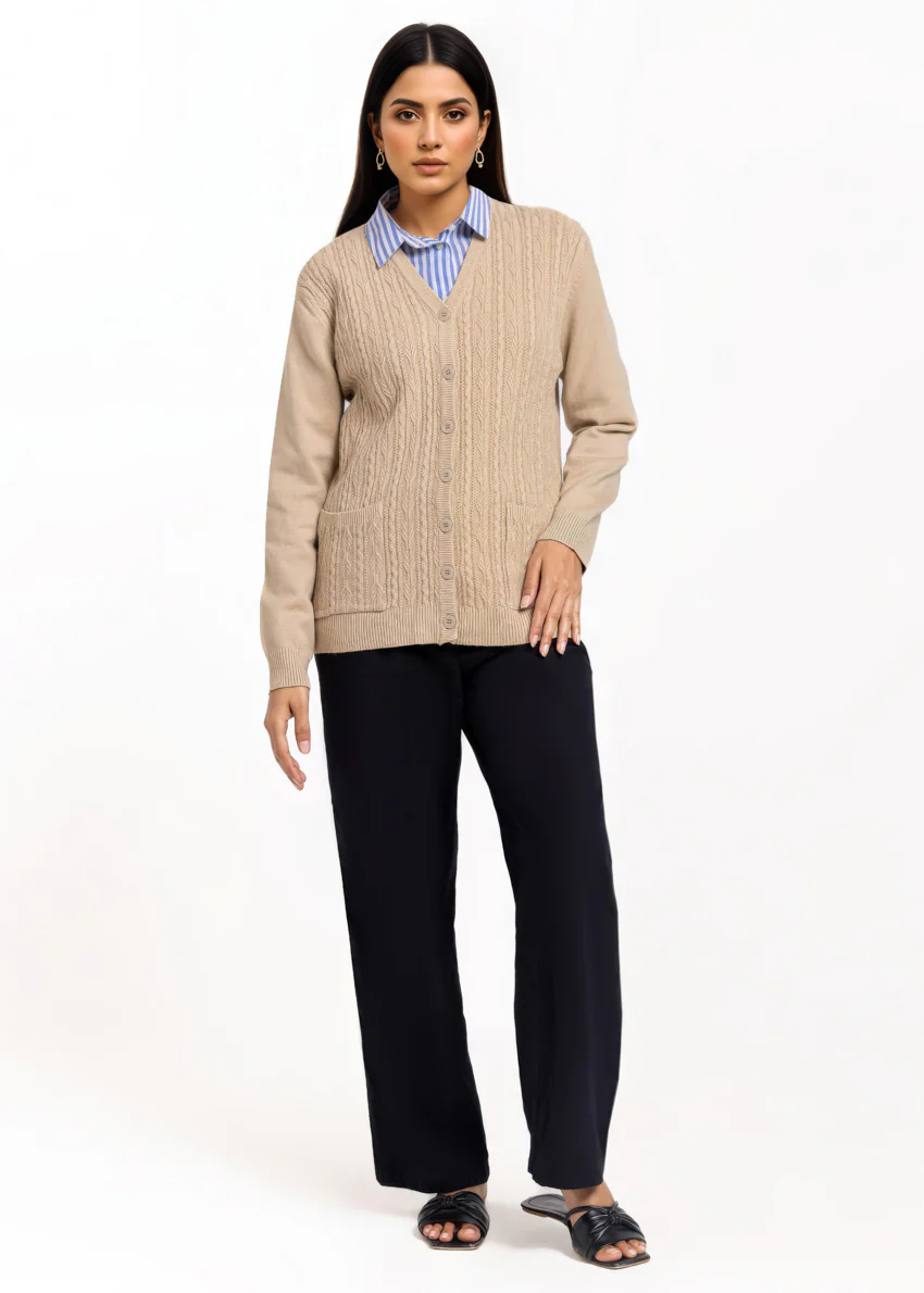Beige-V-Cardigan Full Sleeves Sweater (25Y-215-67) - Image 4