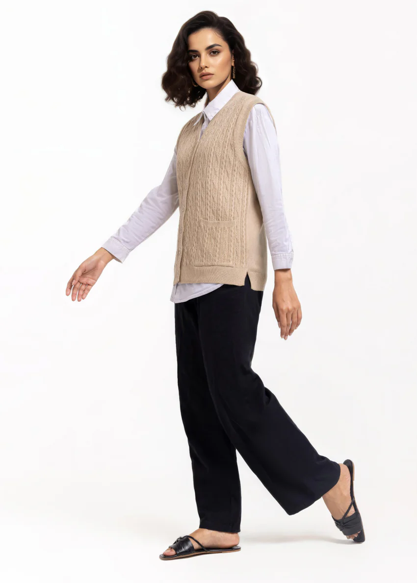 Beige-V-Cardigan Sando Sweater (25Y-216-67) - Image 2