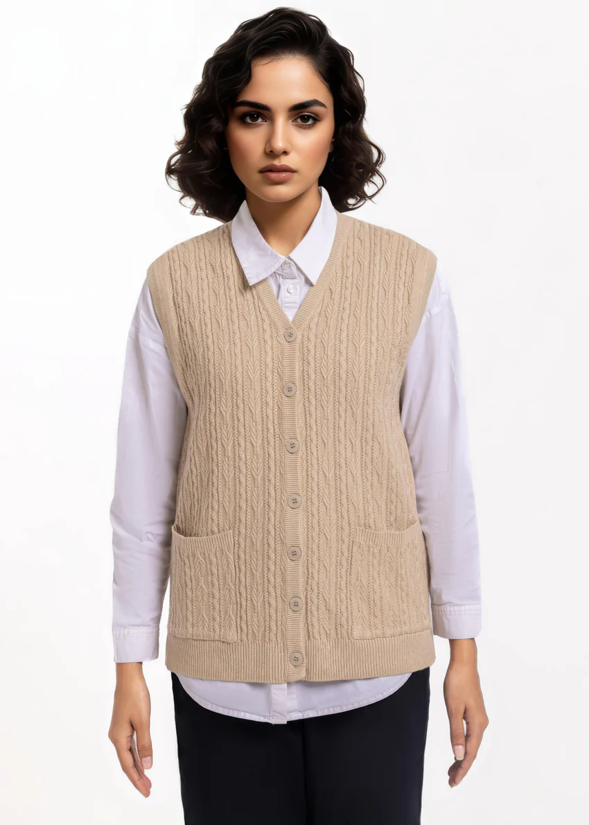 Beige-V-Cardigan Sando Sweater (25Y-216-67) - Image 4