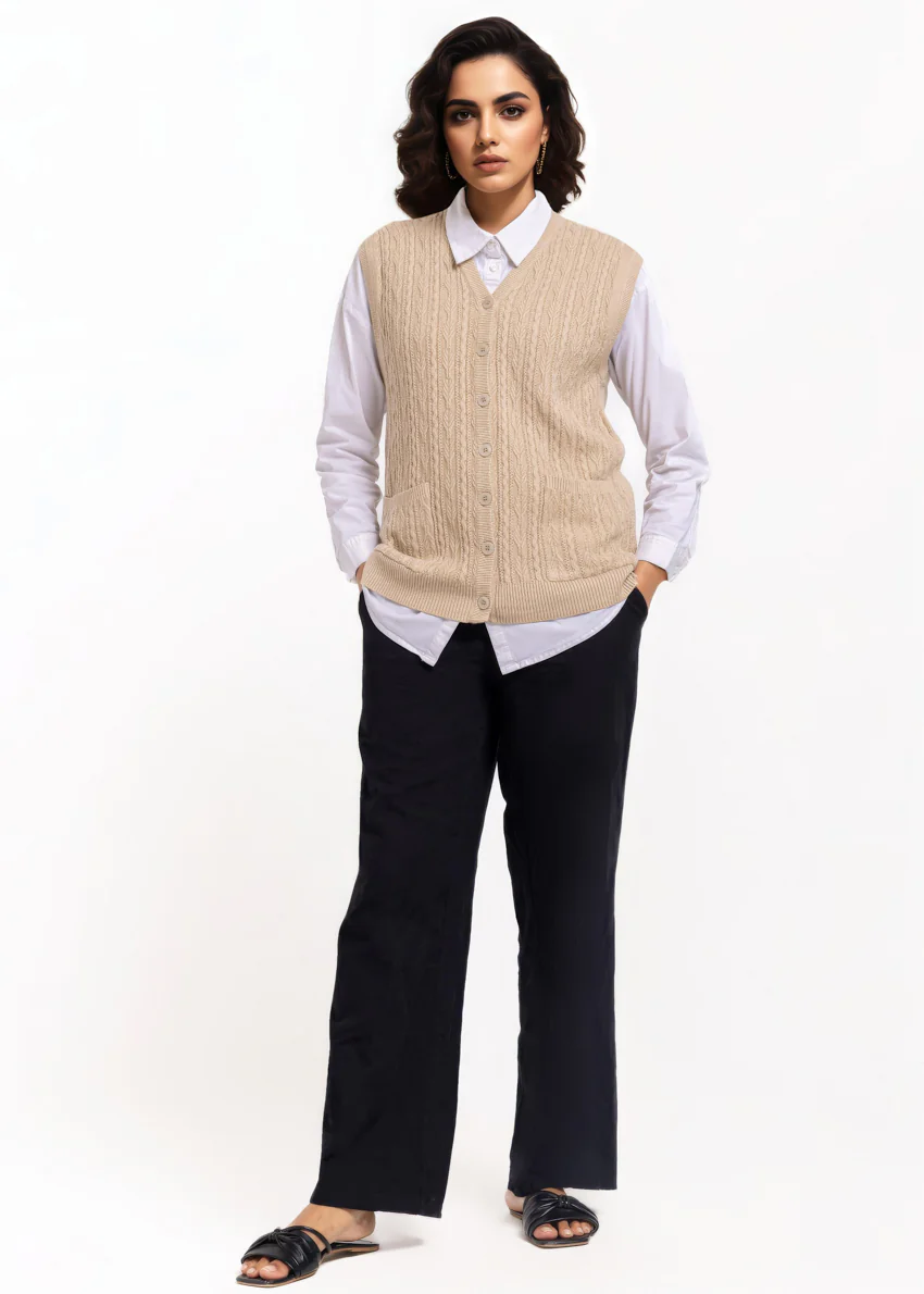 Beige-V-Cardigan Sando Sweater (25Y-216-67) - Image 5