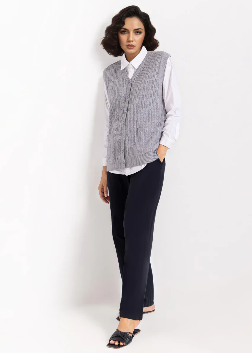 Grey-V-Cardigan Sando Sweater (25Y-216-67) - Image 3