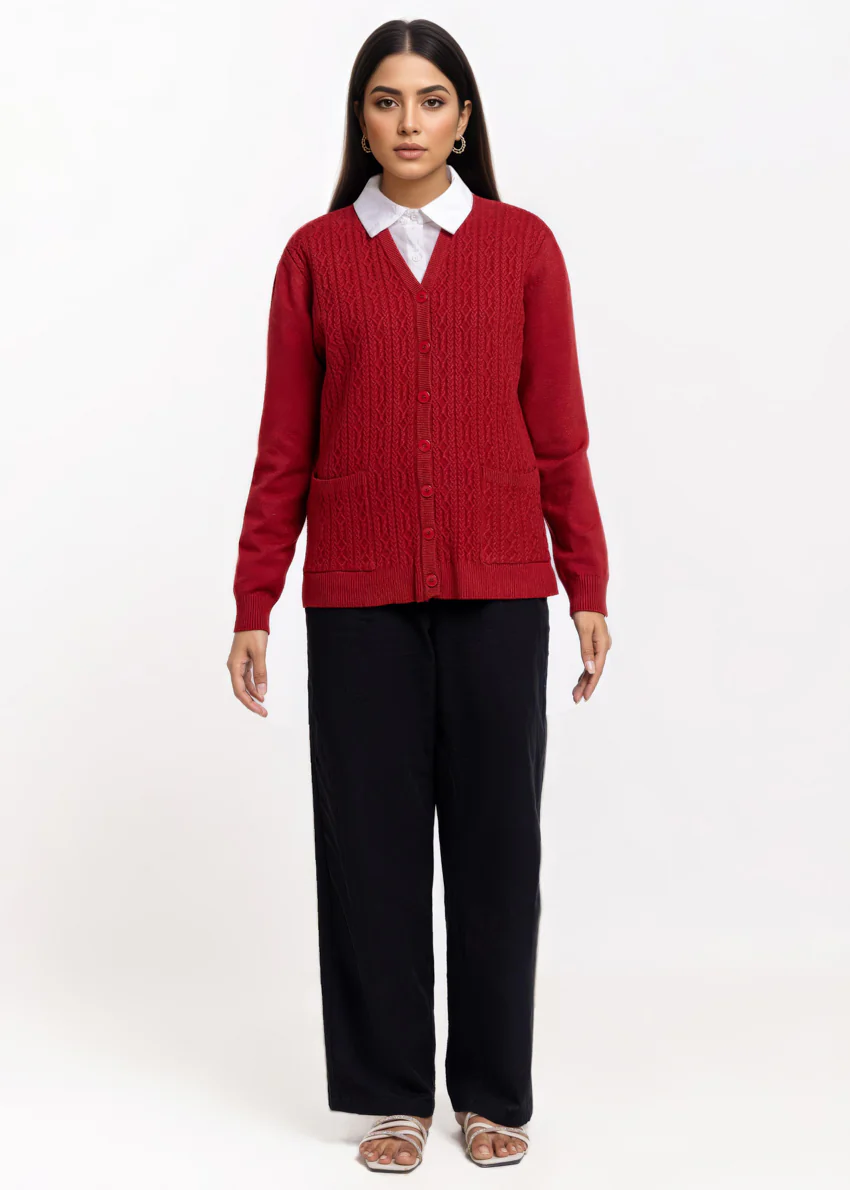Maroon-V-Cardigan Full Sleeves Sweater (25Y-217-67) - Image 3