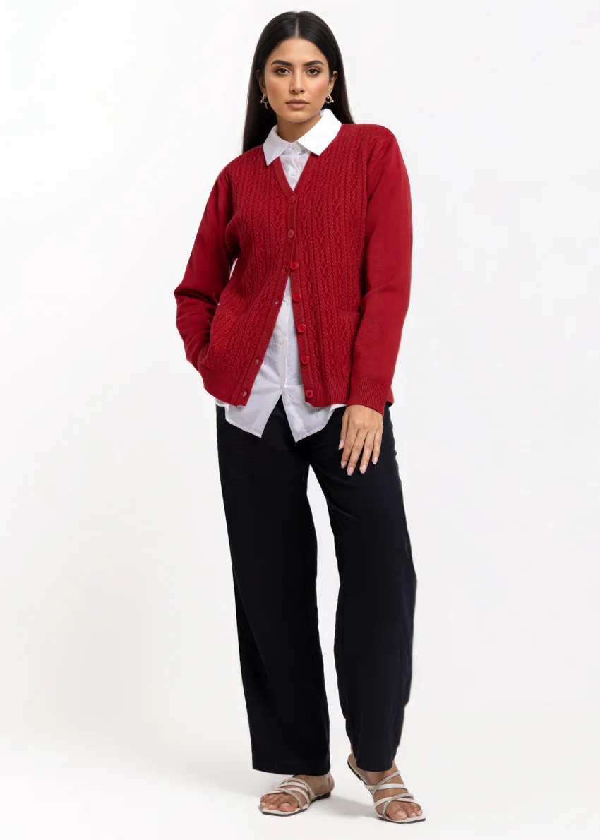 Maroon-V-Cardigan Full Sleeves Sweater (25Y-217-67) - Image 4