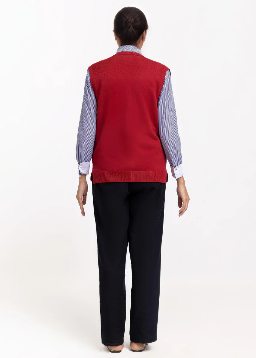 Maroon-V-Cardigan Sando Sweater (25Y-218-67) - Image 2