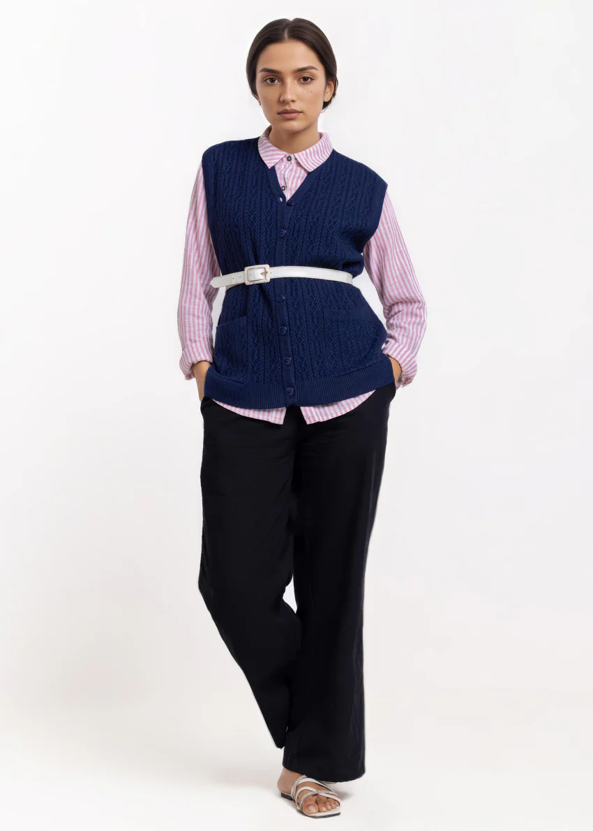 Navy-V-Cardigan Sando Sweater (25Y-218-67) - Image 3