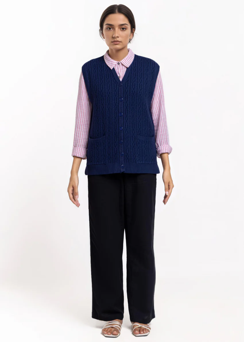 Navy-V-Cardigan Sando Sweater (25Y-218-67) - Image 4