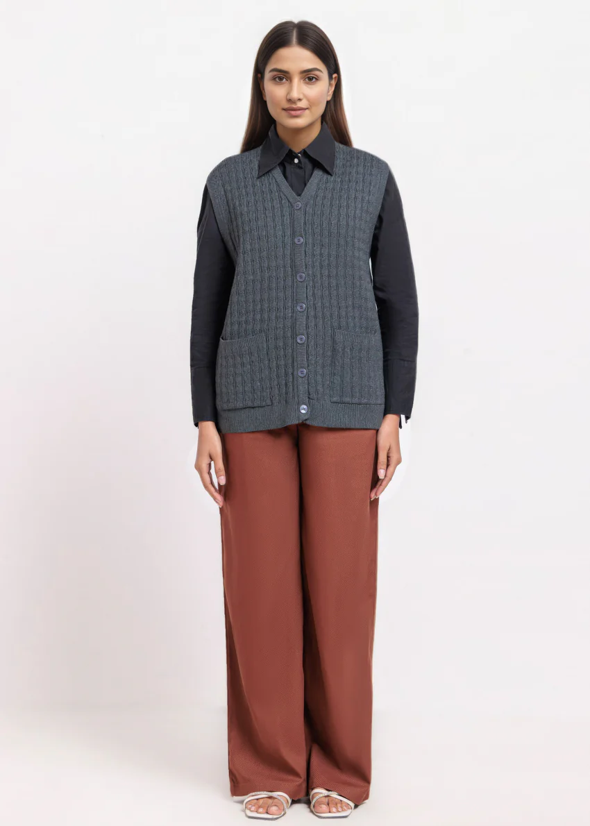 Charcoal-V-Cardigan Sando Sweater (25Y-220-67) - Image 3
