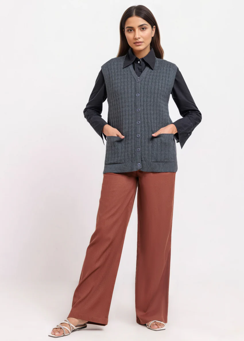 Charcoal-V-Cardigan Sando Sweater (25Y-220-67) - Image 5