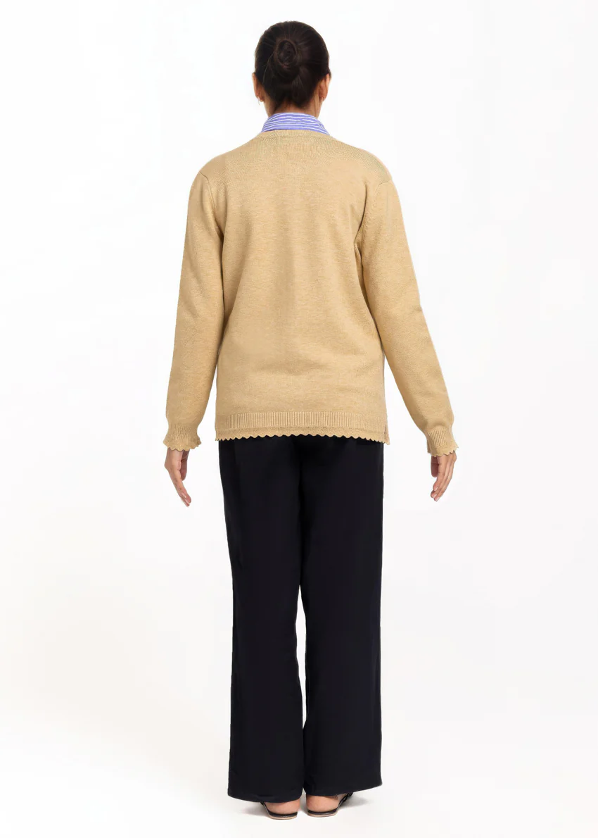 Beige-R-Neck Cardigan Full Sleeves Sweater (25Y-221-67) - Image 2