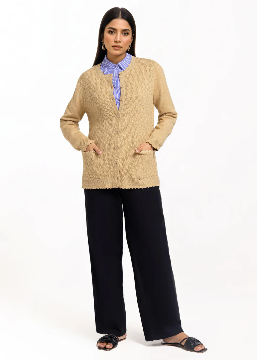 Beige-R-Neck Cardigan Full Sleeves Sweater (25Y-221-67) - Image 3