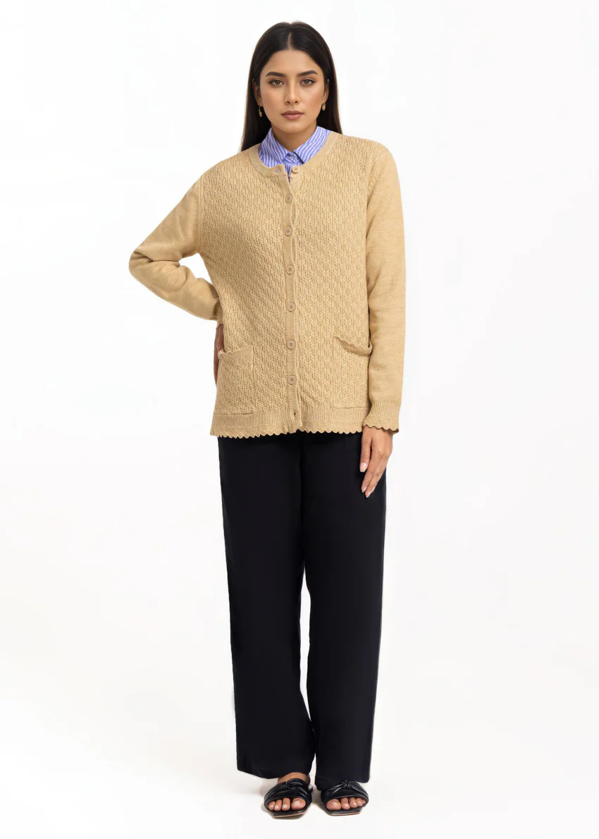 Beige-R-Neck Cardigan Full Sleeves Sweater (25Y-221-67) - Image 4