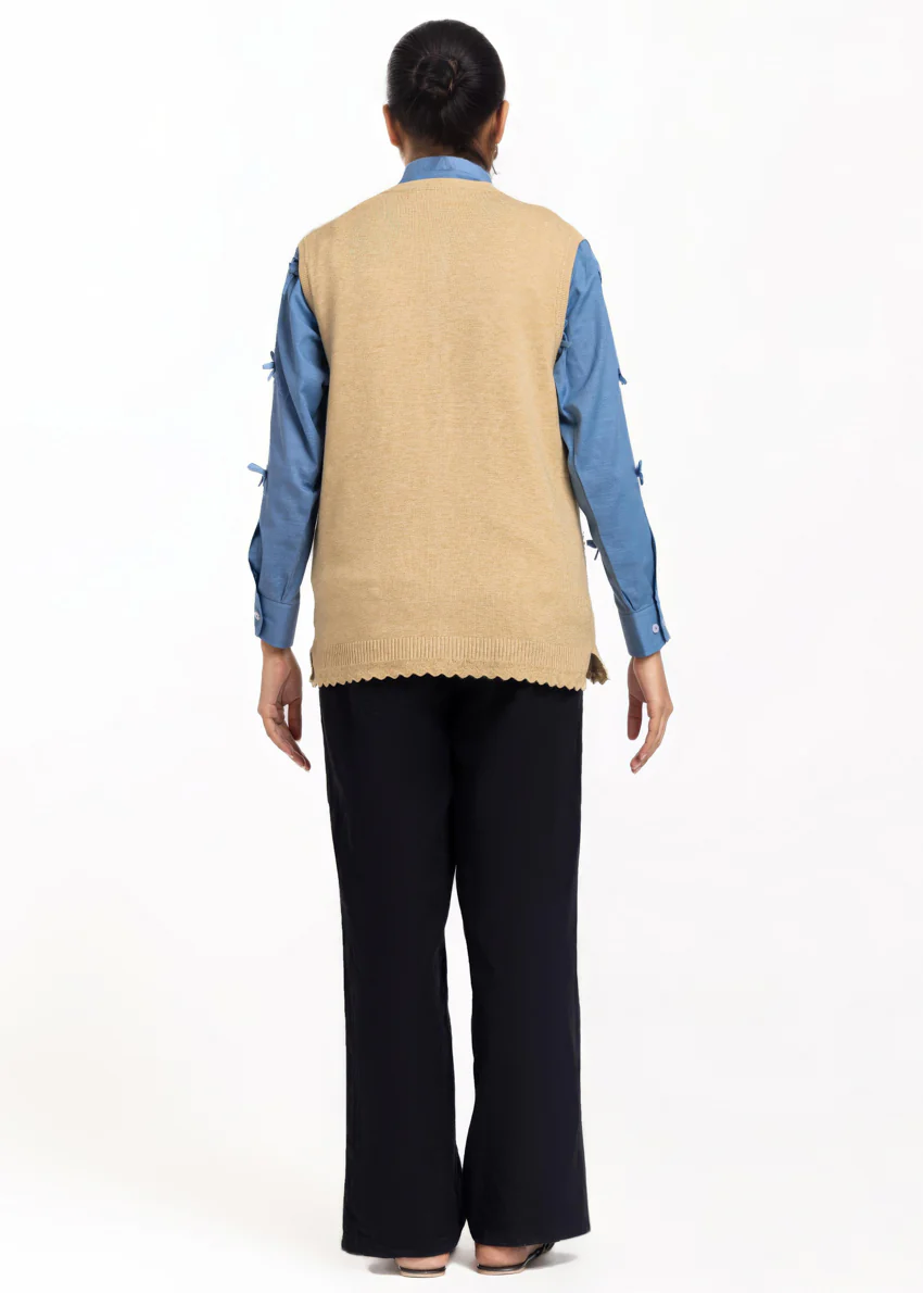 Beige-R-Neck Cardigan Sando Sweater (25Y-222-67) - Image 2