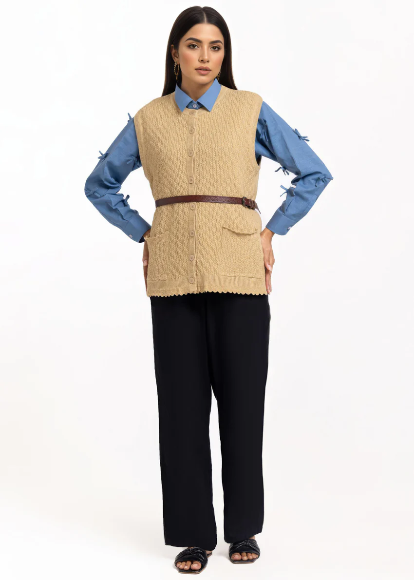 Beige-R-Neck Cardigan Sando Sweater (25Y-222-67) - Image 5