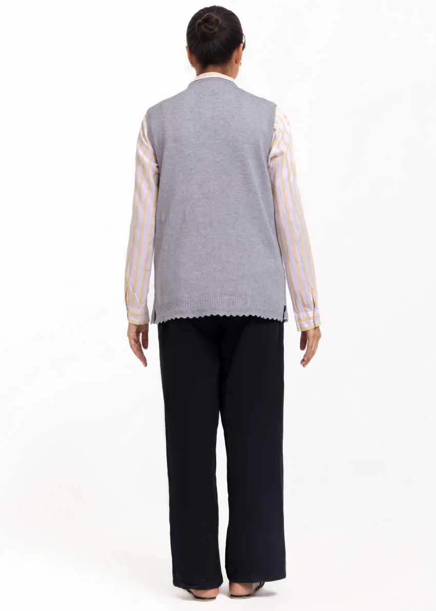 Grey-R-Neck Cardigan Sando Sweater (25Y-222-67) - Image 2