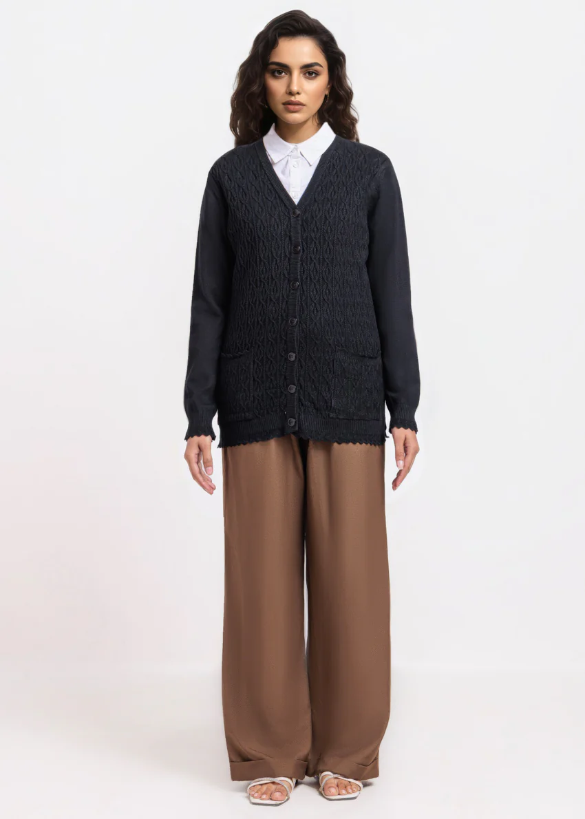 Black-V-Cardigan Full Sleeves Sweater (25Y-223-67) - Image 3