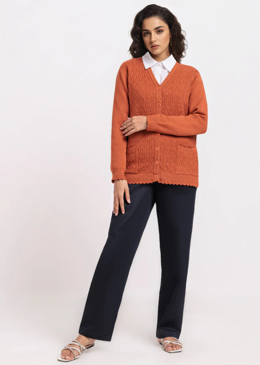Rust-V-Cardigan Full Sleeves Sweater (25Y-223-67) - Image 4