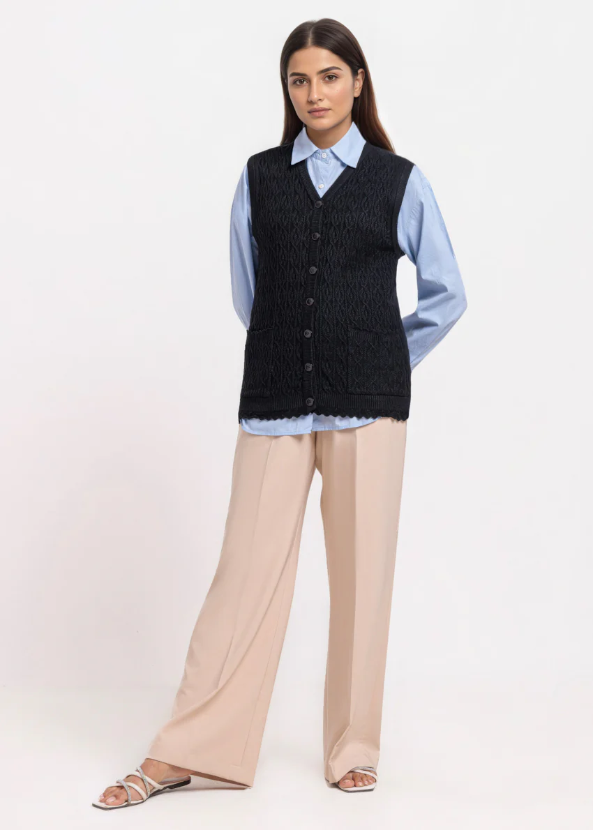 Black-V-Cardigan Sando Sweater (25Y-224-67) - Image 3